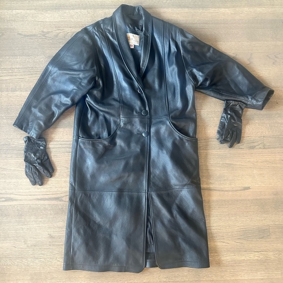 W.B. Place Jackets & Blazers - Vintage Genuine Leather W.B. Place Trench Coat-Black-Size Medium